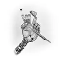 A robotic arm holding a paintbrush, creating a cosmic masterpiece tattoo design idea