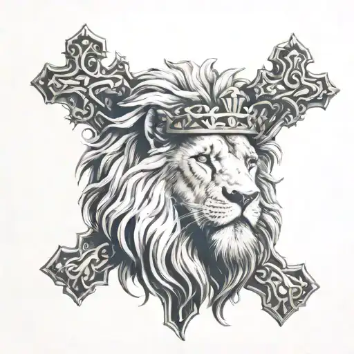 lion head and jesus cross tattoo design idea