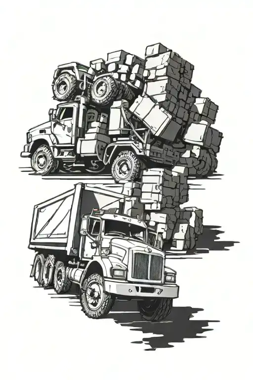 Quad dump truck driving tattoo design idea