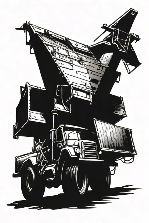 Quad dump truck driving towards tattoo design idea