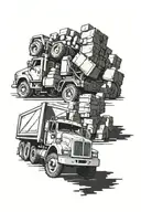 Quad dump truck driving tattoo design idea