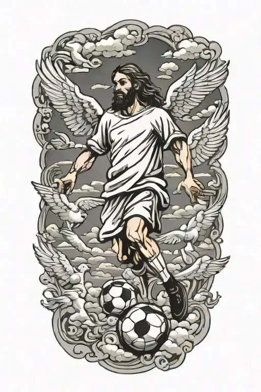 Football, Clouds and Doves, Jesus Christ  tattoo design idea