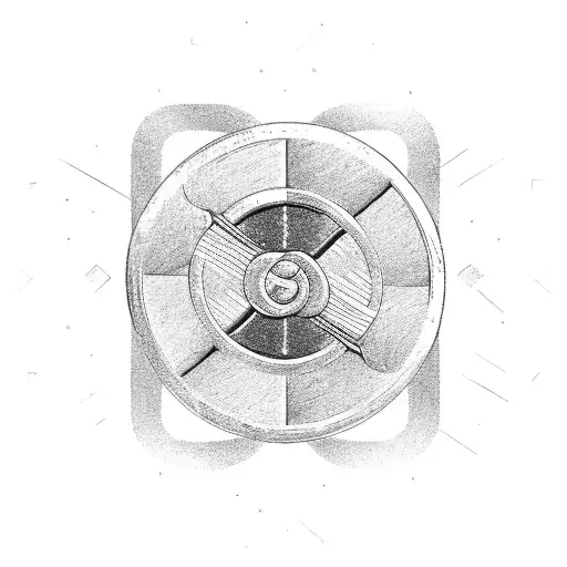 A minimalist, black and white design of a barbell with the AUM symbol inside, representing your passion for bodybuilding tattoo design idea