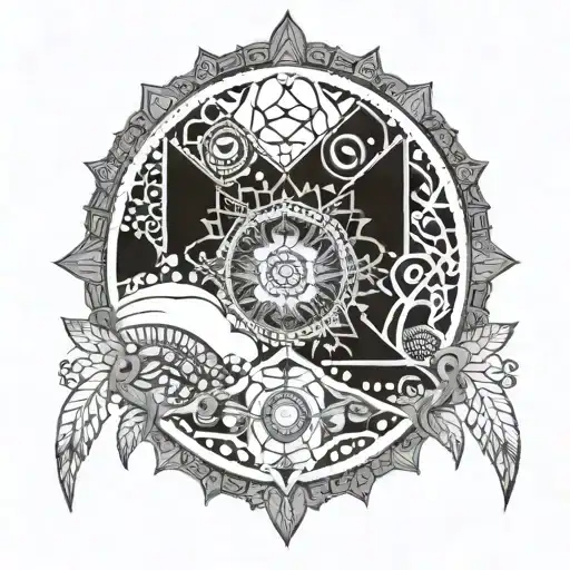 An intricate mandala design incorporating elements of the beach and engineering tools, representing balance and harmony tattoo design idea