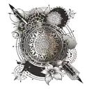 An intricate mandala design incorporating elements of the beach and engineering tools, representing balance and harmony tattoo design idea