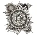 An intricate mandala design incorporating elements of the beach and engineering tools, representing balance and harmony tattoo design idea