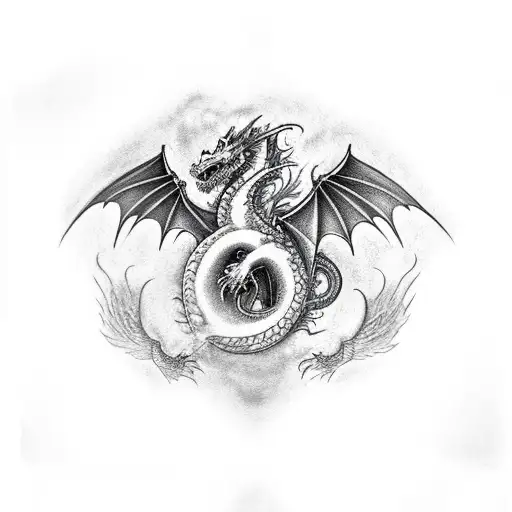 firebreathing dragon with wings and 4 arms and 4 feetlooking angry at you tattoo design idea