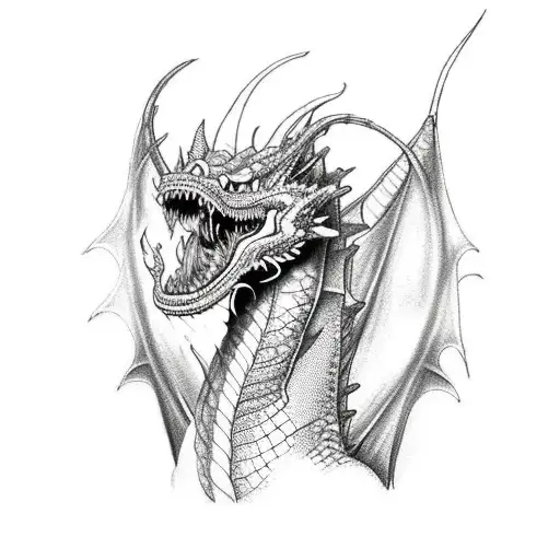 firebreathing dragon looking angry at you tattoo design idea
