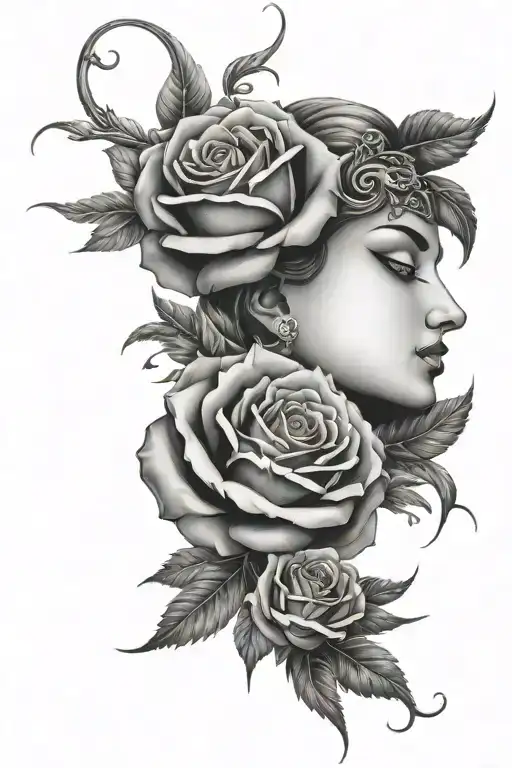 neck tattoo rose with greek god or godess symbols mixed into it no faces can be symbols of the gods and keep stem  tattoo design idea