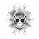 A traditional Mexican sugar skull with a banner that says 'Unión Familiar' tattoo design idea