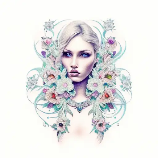 microrealism colorful women tattoo design idea