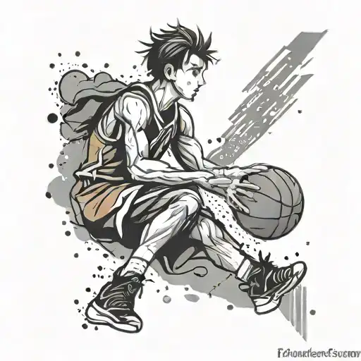 Create a tattoo design that symbolizes the client's dedication to basketball and their faith in god, with a touch of anime inspiration tattoo design idea