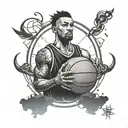 Create a tattoo design that symbolizes the client's dedication to basketball and their faith in god, with a touch of anime inspiration tattoo design idea