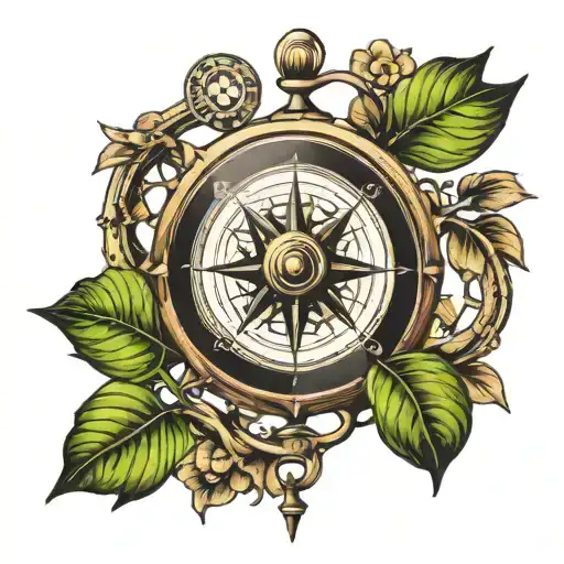 old compass with clover leaf tattoo design idea