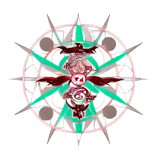 Dragon connected by 4 swords in each direction tattoo design idea