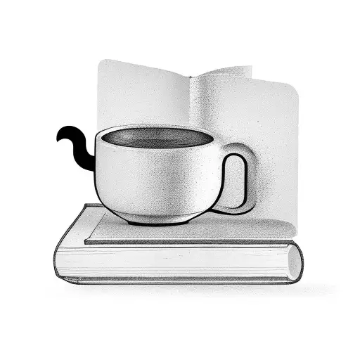 A minimalist design of a coffee cup, a joystick, and a book stacked together, forming a unique symbol tattoo design idea