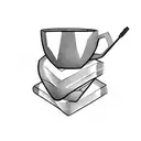 A minimalist design of a coffee cup, a joystick, and a book stacked together, forming a unique symbol tattoo design idea