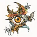 eye with spider and dragon tattoo design idea