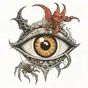eye with spider and dragon tattoo design idea