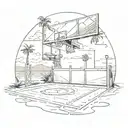 Combine elements of a basketball court and a beach scene into a unique tattoo design tattoo design idea