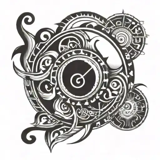 Tribal sun made of musical instruments and musical notes tattoo design idea