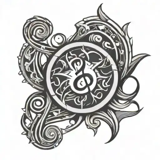 Tribal Sun with treble clef inside and musical notes in the edges tattoo design idea