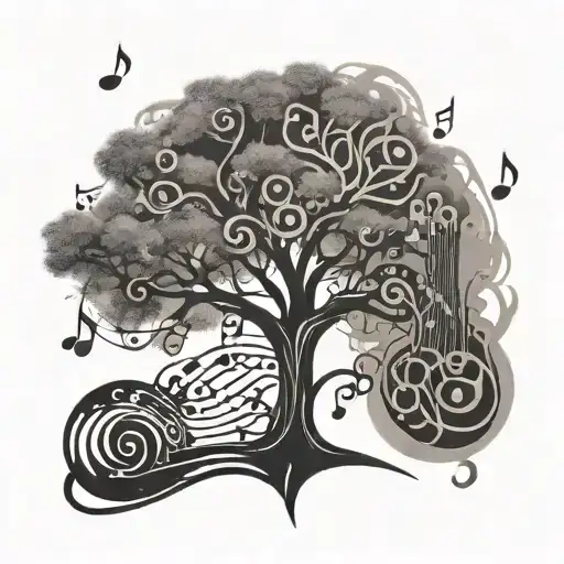 Tribal tree made of musical instruments and musical notes tattoo design idea