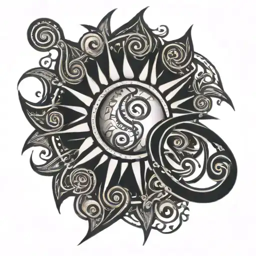 tribal sun made of musical notes with treble clef inside tattoo design idea