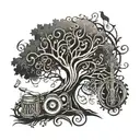 Tribal tree made of musical instruments and musical notes tattoo design idea