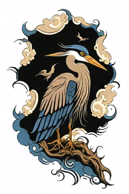 blue heron tattoo design idea