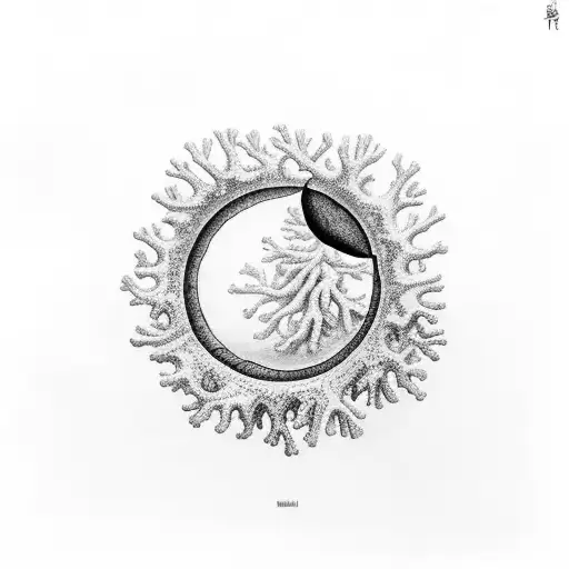 coral and half moon tattoo design idea