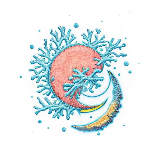 coral and half moon tattoo design idea