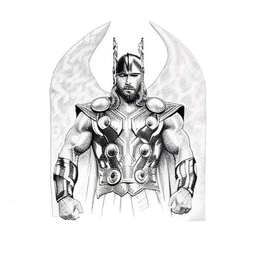 thor with heroes logos tattoo design idea
