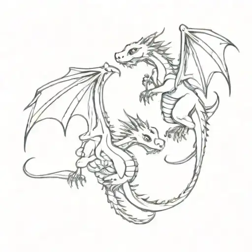 2 small child dragons playing  tattoo design idea