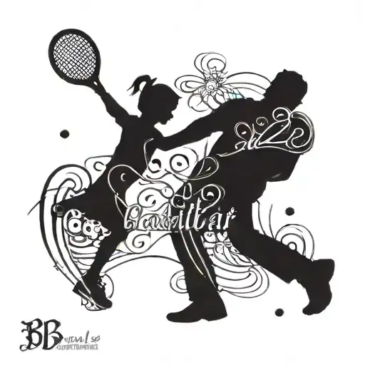 Father/daughter silhouette with heartbeat theme incorporating softball elements, with birthdate 9.29.2008, in blackwork style on back of calf tattoo design idea