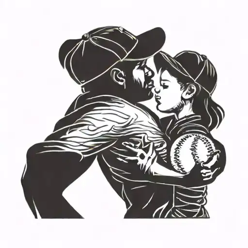 Father/Daughter Silhouette with Softball Theme and Birthdate Integration for Daughter 1 tattoo design idea
