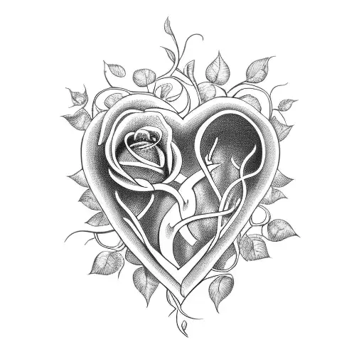 A heart-shaped vine with roses intertwining around it, representing the love for your husband tattoo design idea