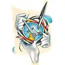 hand holding scissors tattoo design idea