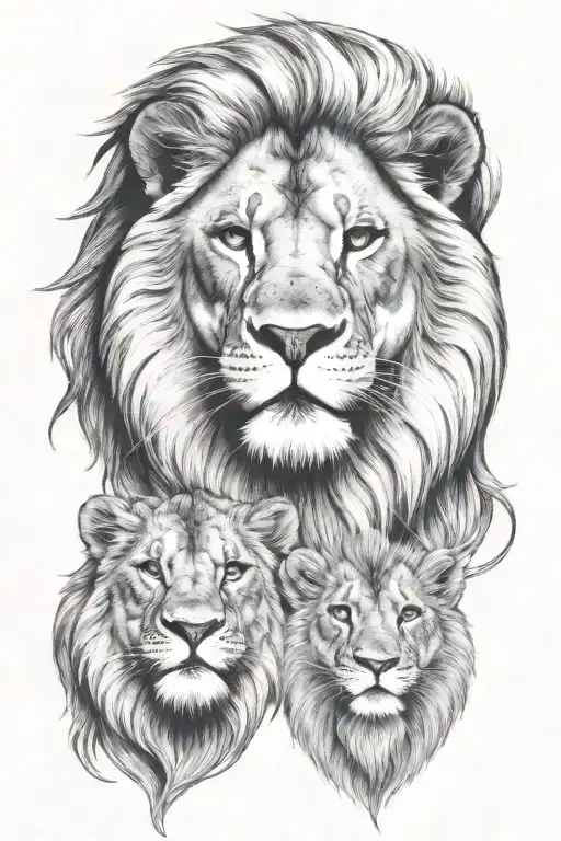 lion head above 2 lion cubs tattoo design idea