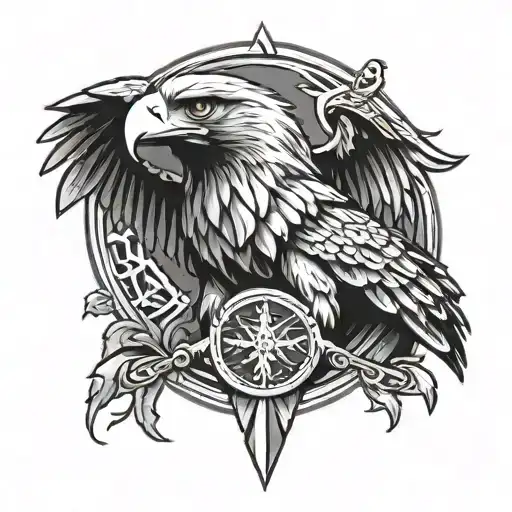 golden eagle on circassian flag inside tattoo design idea