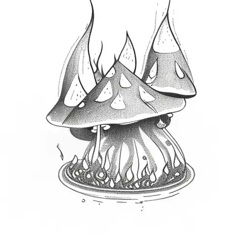 fire, friends, mushrooms, wine, camping tattoo design idea