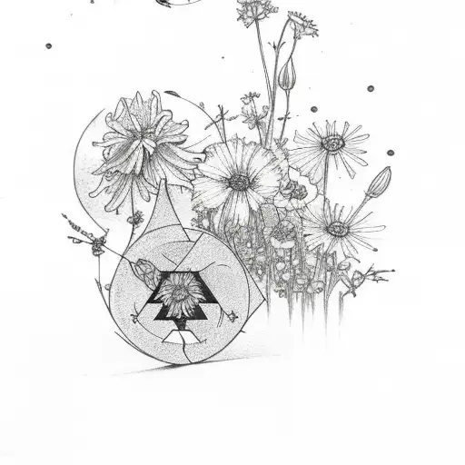 dainty triangle with delicate wildflowers incorporated tattoo design idea