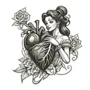 Tattoo of Disney's Princess Belle holding and admiring a human heart with her veins  tattoo design idea