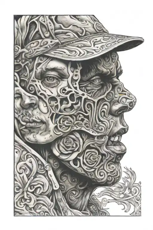 aiden frost and shawn frost half face each   tattoo design idea