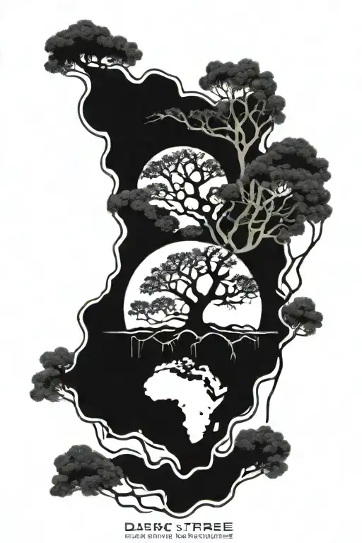 dark tree growing Out of flat earth tattoo design idea