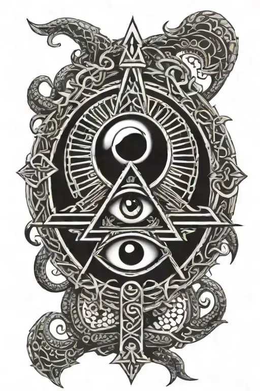 all seeing eye and ankh symbol tattoo design idea