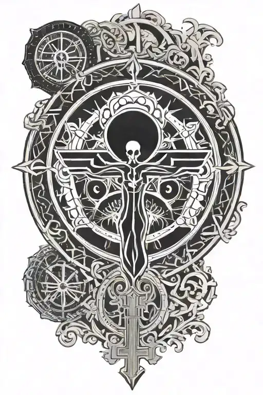 orthodox round symbol and ankh symbol integrated design merging flat Earth tattoo design idea