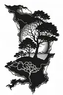 dark tree growing Out of flat earth tattoo design idea