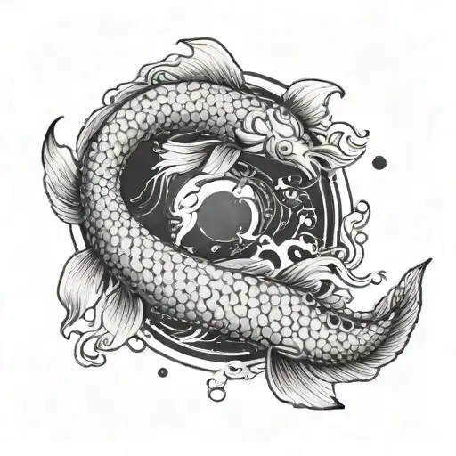 Can you generate a tattoo of a black and white tattoo on left shoulder of two koi fish in yin yang positions with chrysa tattoo design idea