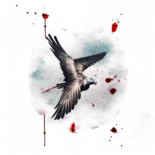 flying sad vulture with blood tattoo design idea